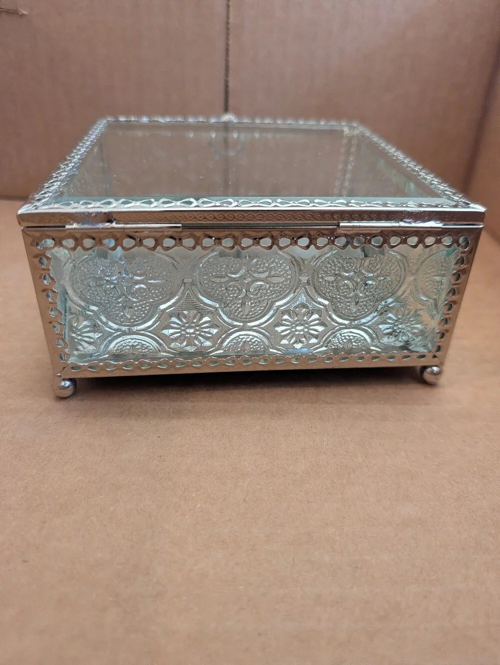 Decorative Silver Glass Jewelry Box - Elegant Mirrored Storage